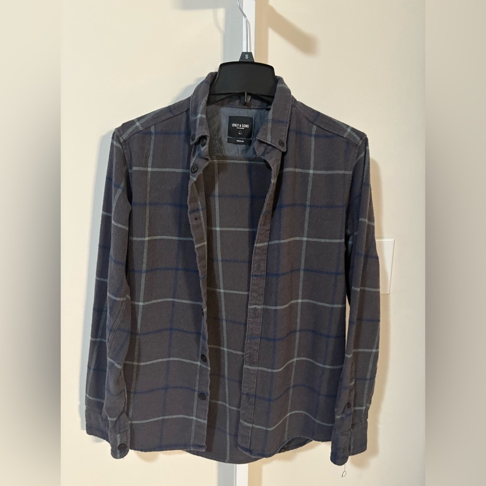 ONLY & SONS Gray Plaid Casual Button Down Shirt